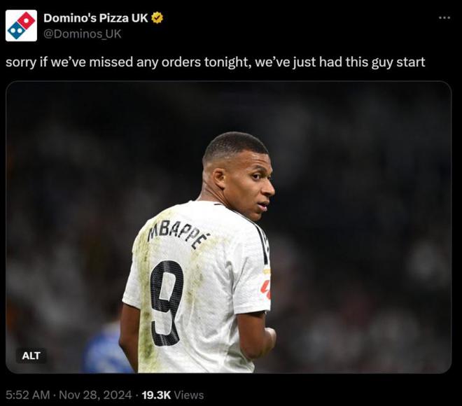 欧陆娱乐登录：夺笋达美乐披萨吐槽：很抱歉如果我们错过订单，姆巴佩刚上岗